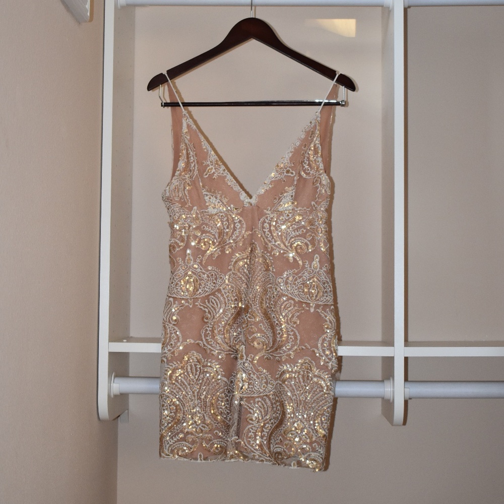 Free People Night Shimmers Mini Dress in Ivory